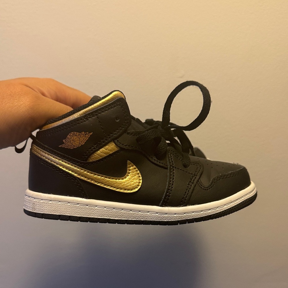Jordan Mids Black and Gold High-Top Sneakers - 10C